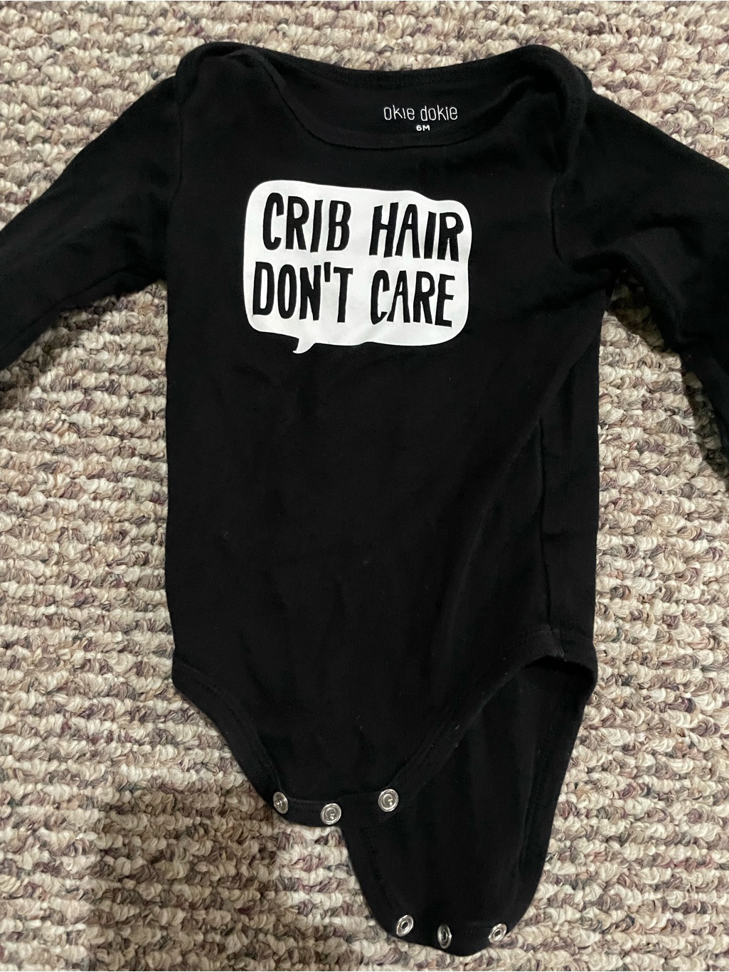 Okie Dokie Black And White 'Crib Hair Don't Care' Baby One-Piece